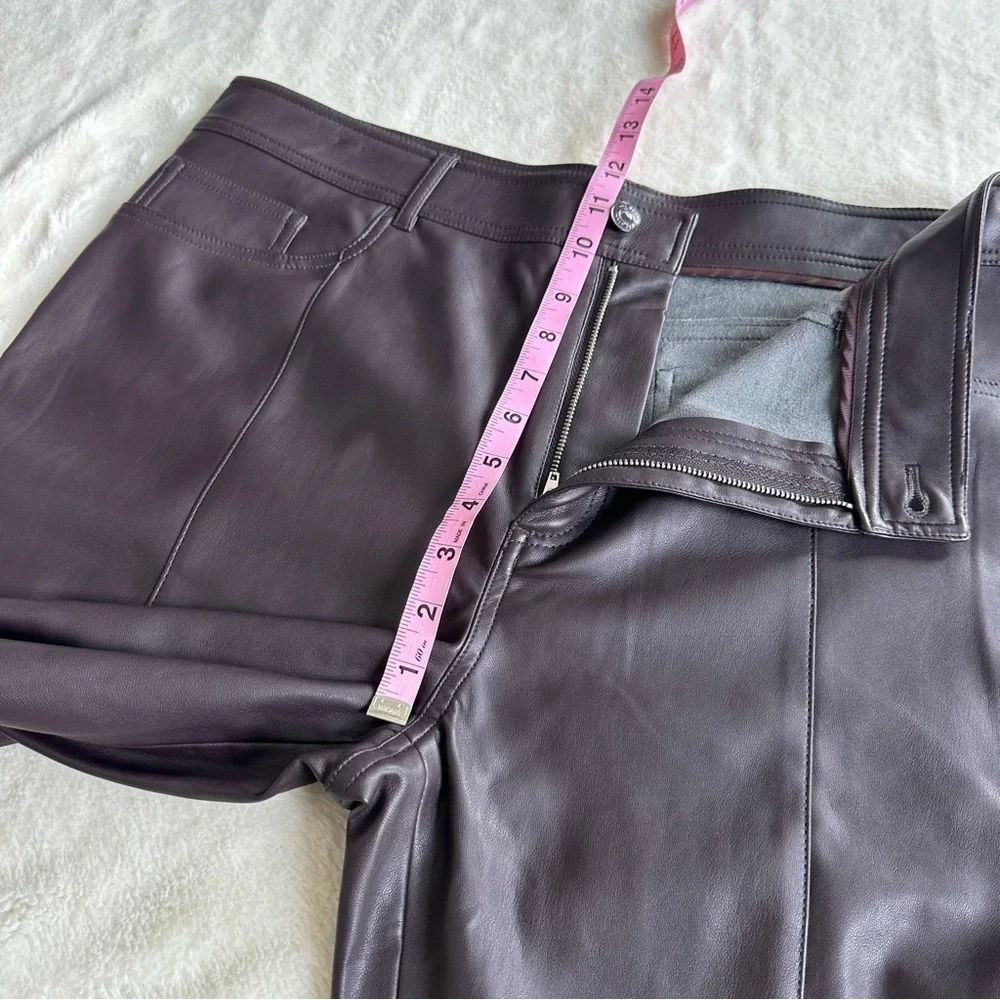 Mango NWT Faux Leather Purple Wine Wide High Waist Flare Pants EU 46 US L (14)